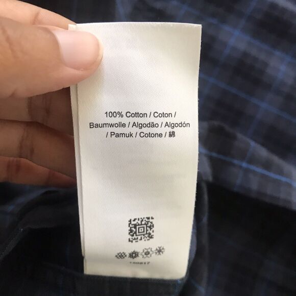 Fred Perry Navy Blue Cotton Plaid 100% Cotton Long Sleeve Collared Mens Shirt S - Picture 7 of 8